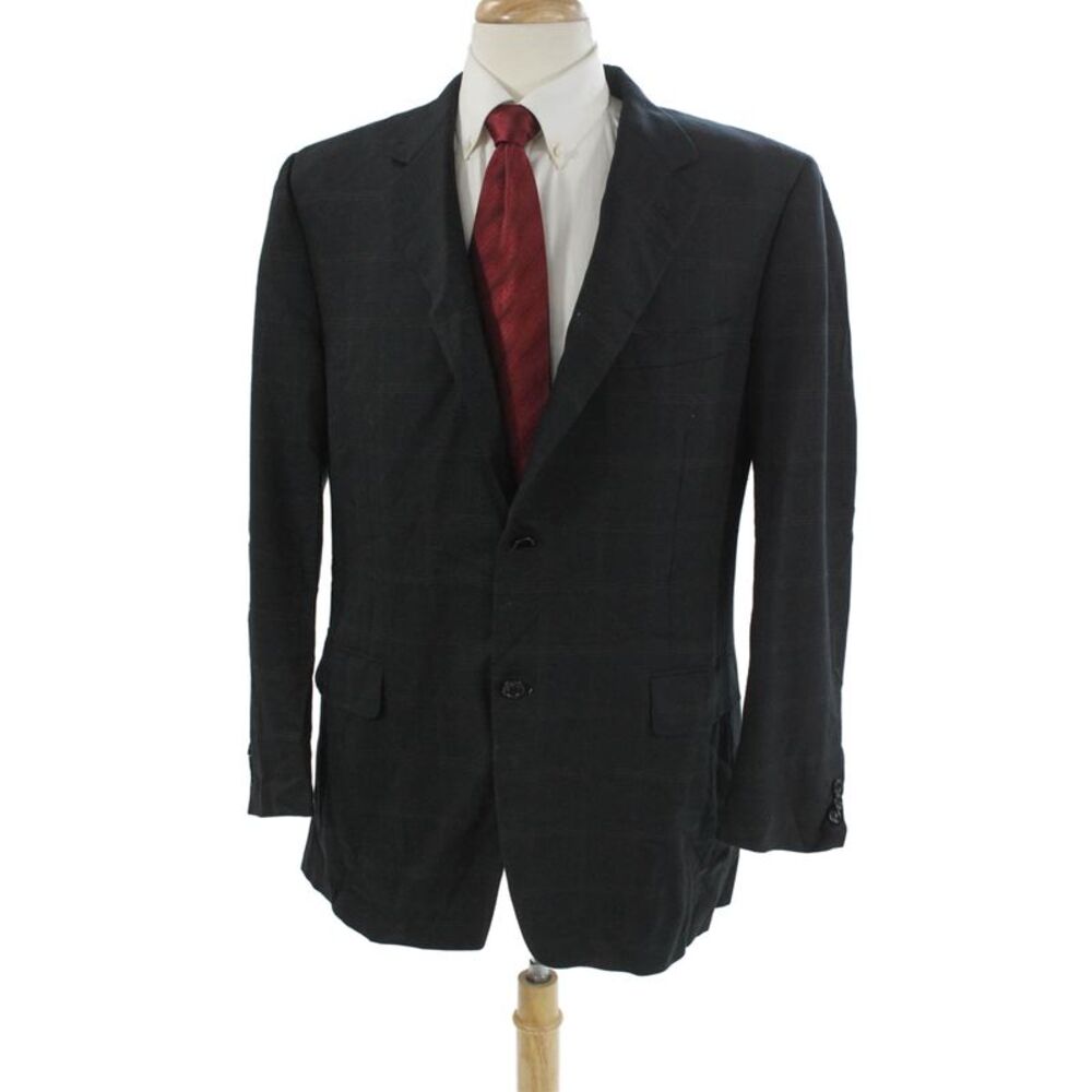 Canali Men Dark Gray Check Suit Jacket Rayon Cupro Bemberg Button Size 42